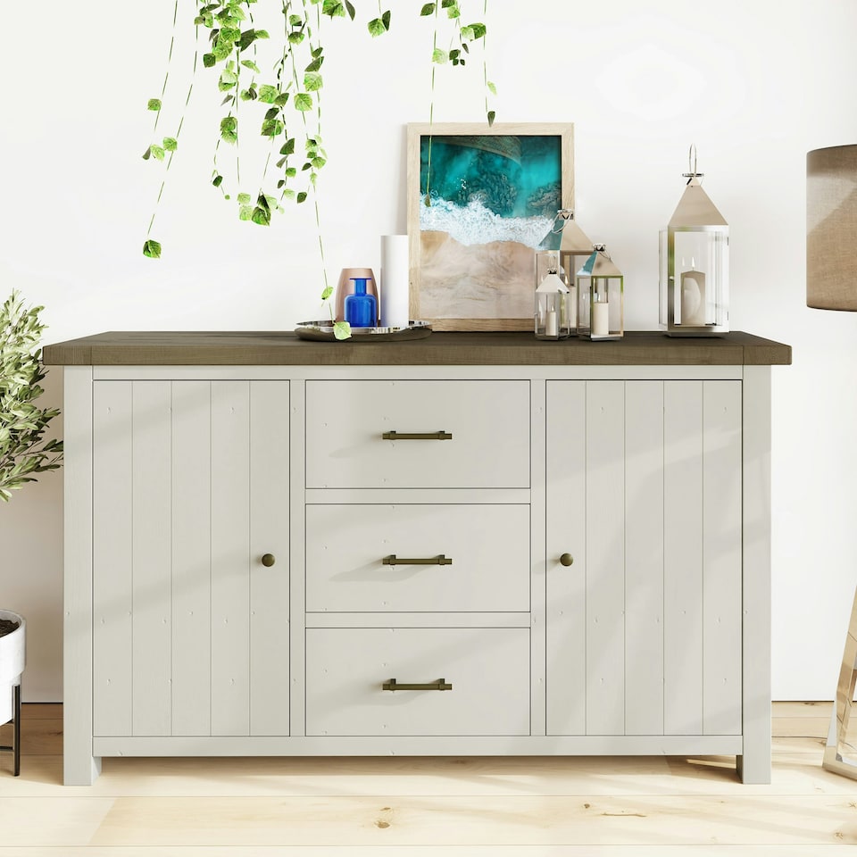 image 1 of Purbeck Truffle 2 Door 3 Drawer Large Sideboard White