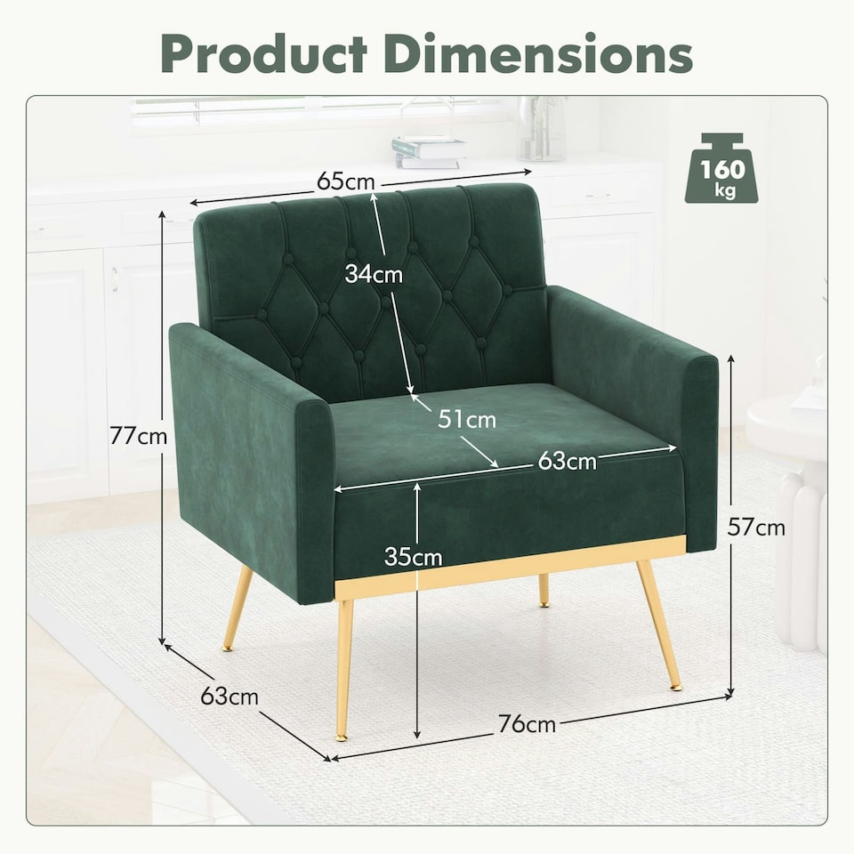 image 1 of COSTWAY Modern Sofa Accent Chair Upholstered Armchair Green