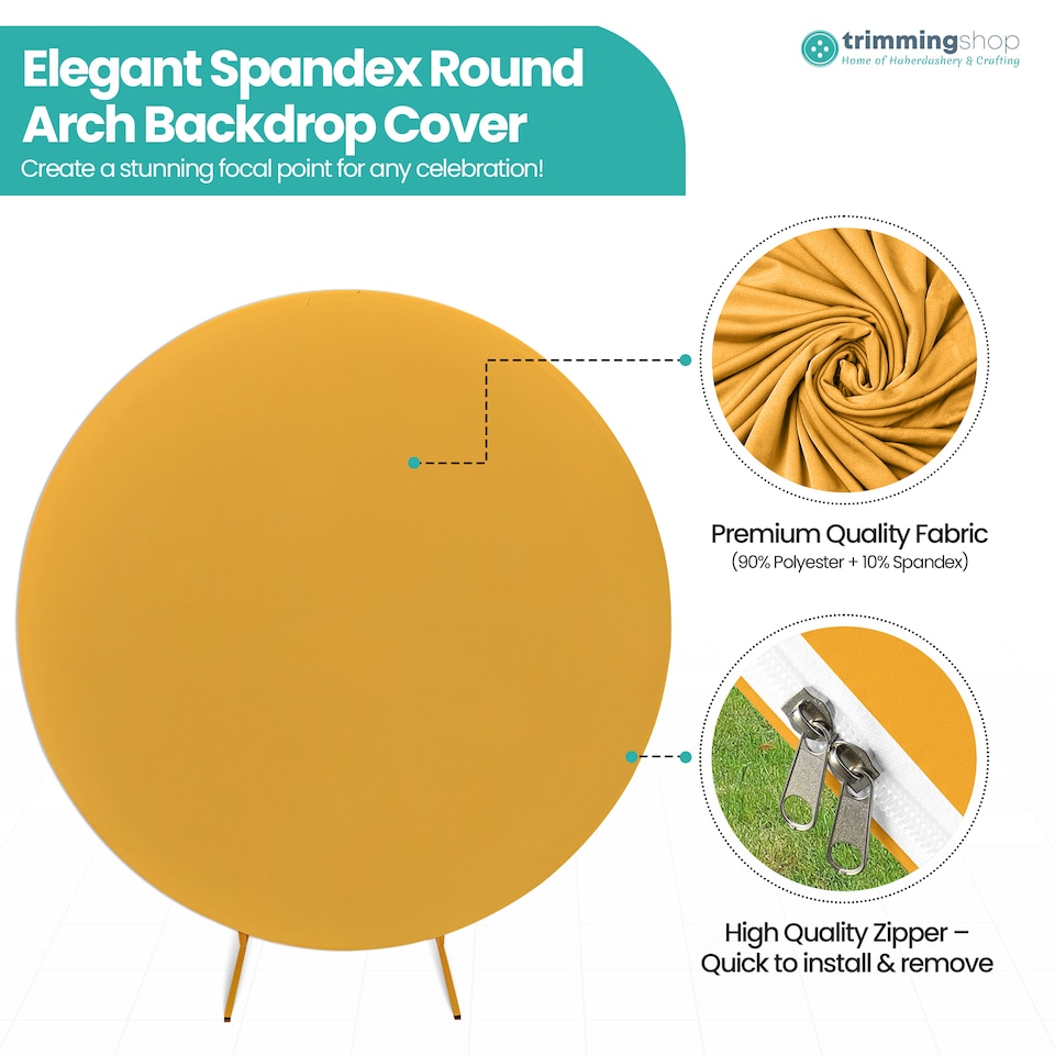 image 1 of 160GSM Gold Round Arch Backdrop Cover - 220cm