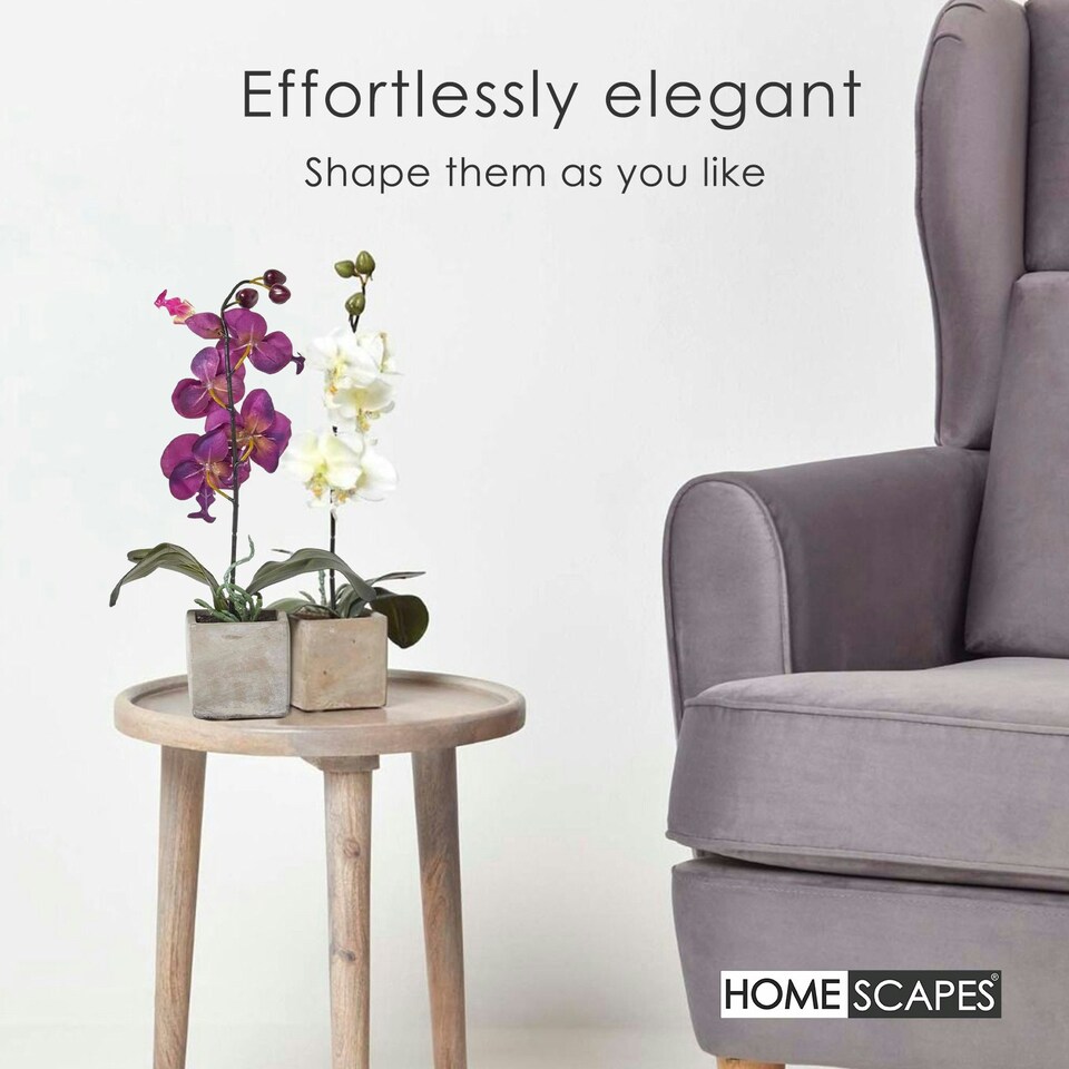 image 1 of Homescapes Set of 2 Cerise Pink & White Artificial Orchids in Pots, 40 cm