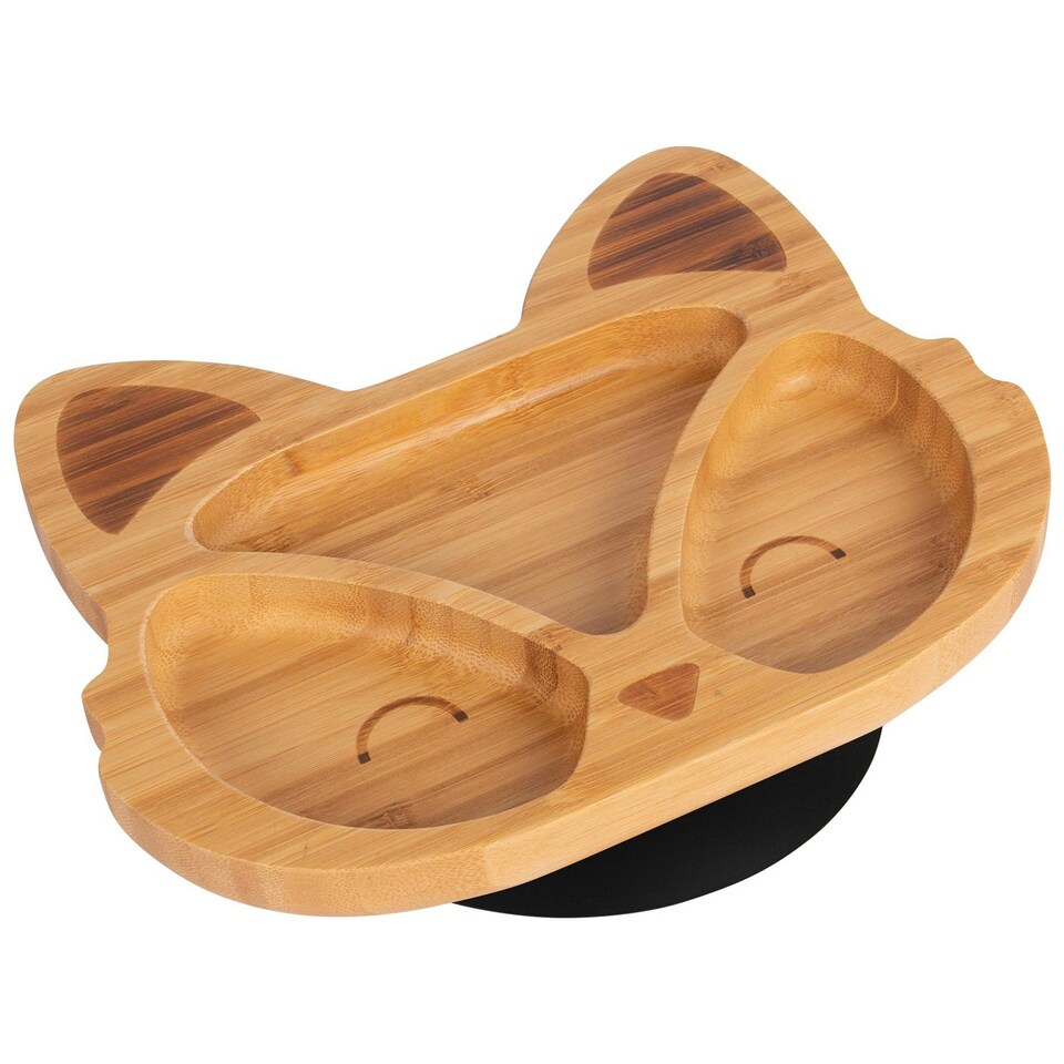 image 1 of Tiny Dining Children's Bamboo Suction Fox Plate - Black Black