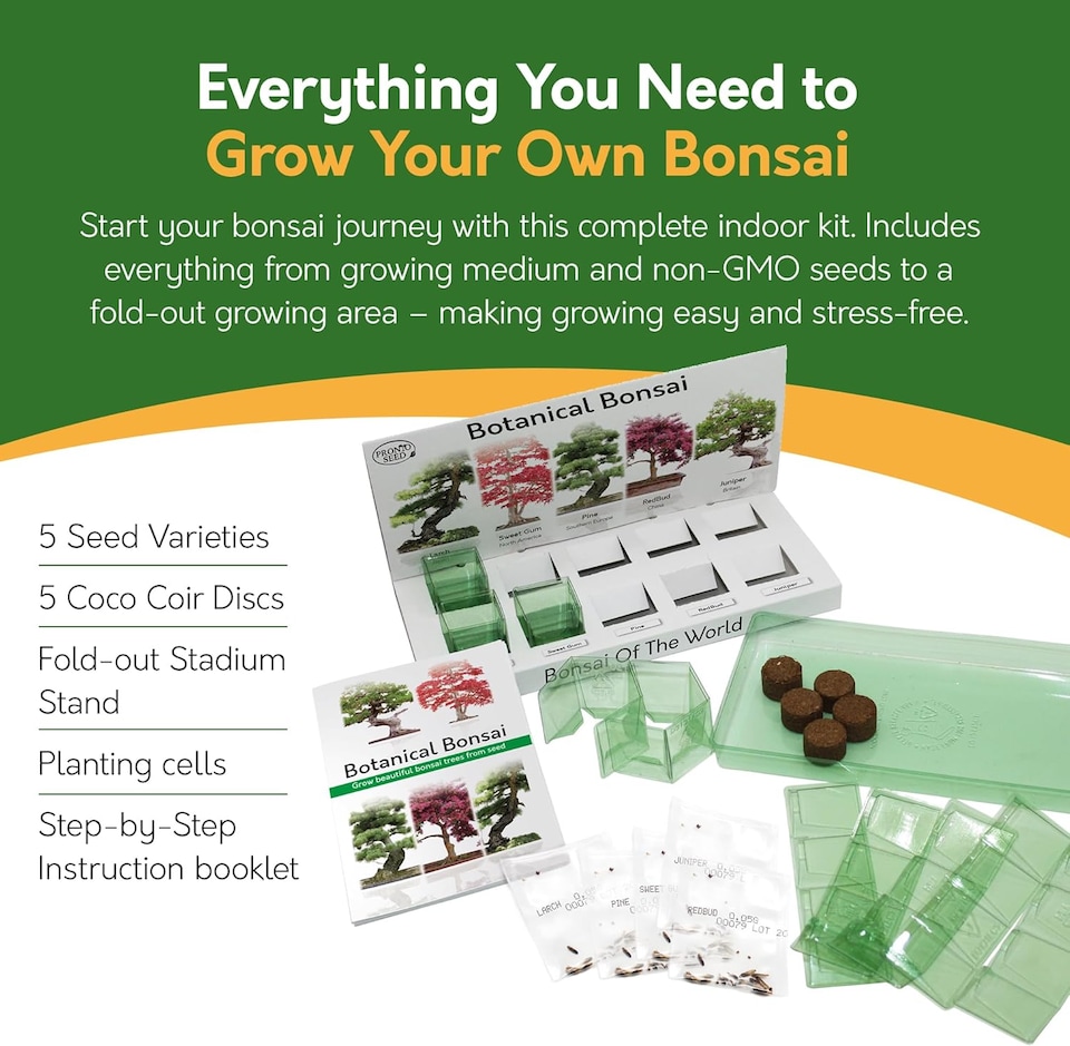 image 1 of Pronto Seed Grow Your Own Bonsai Tree Kit - 5 Bonsai Seed Varieties - Gardening Gifts for Men and Women