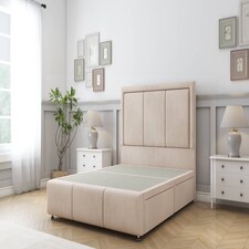 Sloomy Lancaster Sand Naples Divan Bed Base 2 Drawers Right Side With 54 Inch Floor Standing Headboard & 12 Inch Matching Footboard | Cream | Sand | King | 1