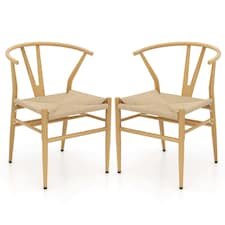 COSTWAY Dining Chair Set of 2 Modern Weave Armchairs Yellow