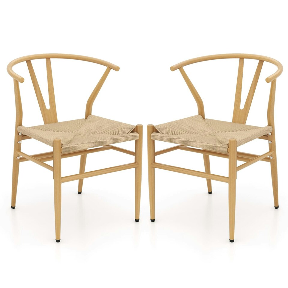 image 1 of COSTWAY Dining Chair Set of 2 Modern Weave Armchairs Yellow