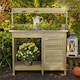 image 3 of Yaheetech Outdoor Garden Potting Bench with Cabinet Drawer Open Shelf-Light Brown | Green | Light Green | One Size | 1