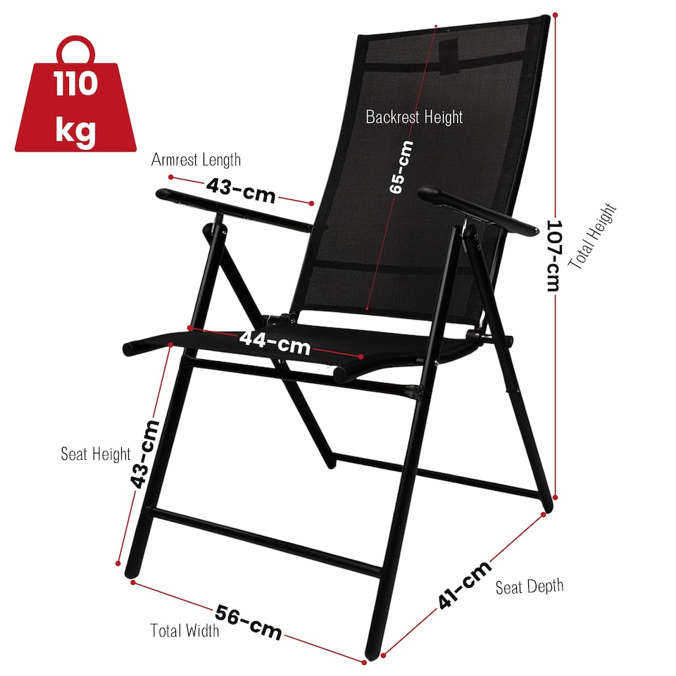 image 1 of Outdoor Garden Patio Multi Position Reclining Folding Chair in Black