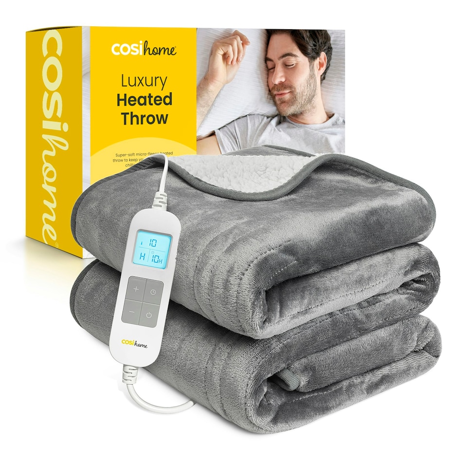 image 1 of Fleece & Sherpa Electric Heated Throw - Grey
