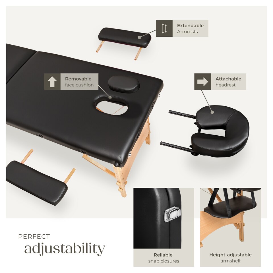 image 1 of Massage Table Freddi - 2-zone bed, foldable, with carry bag, head and armrests | Black | black | 1