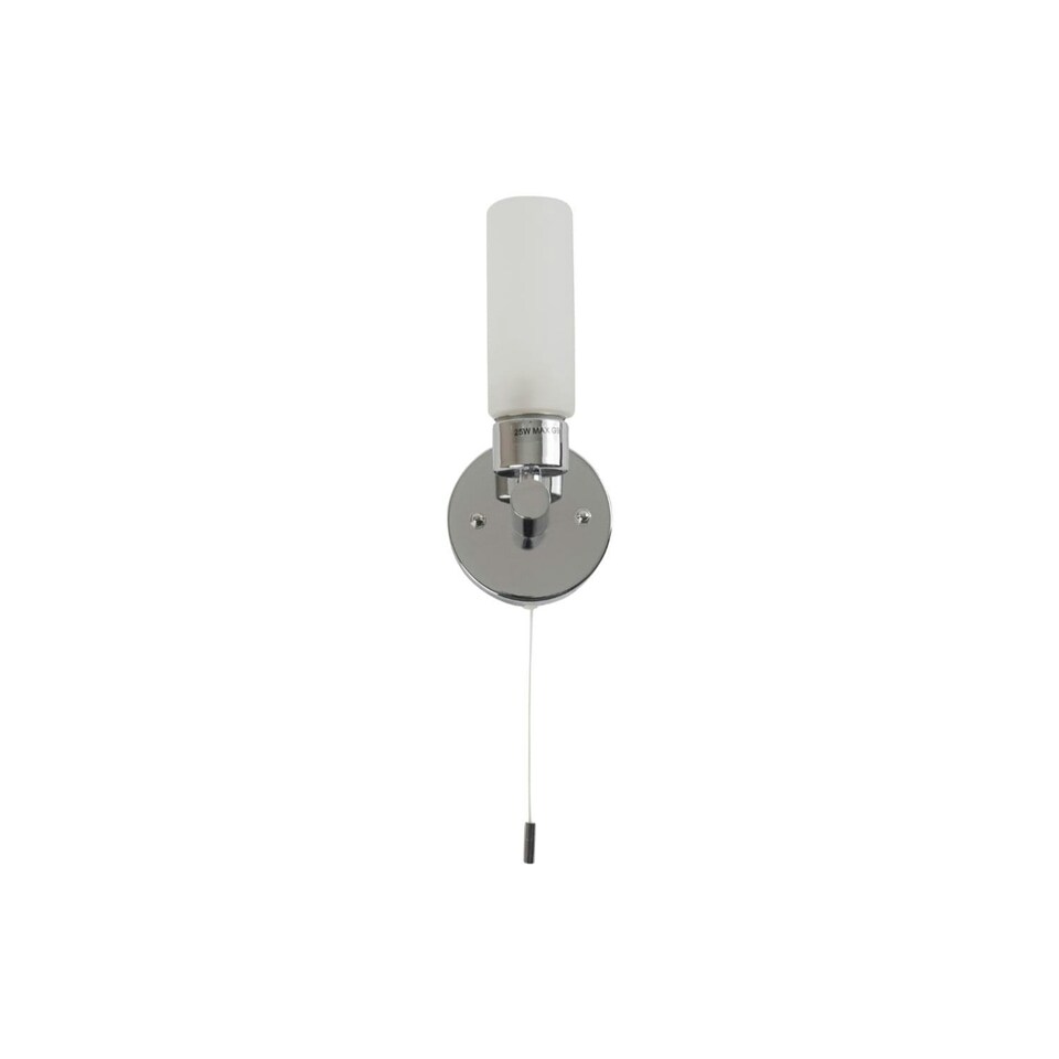 image 1 of First Choice Lighting Set of 2 Polished Chrome IP44 Bathroom Wall Light With Pull Cord Switch Chrome | White