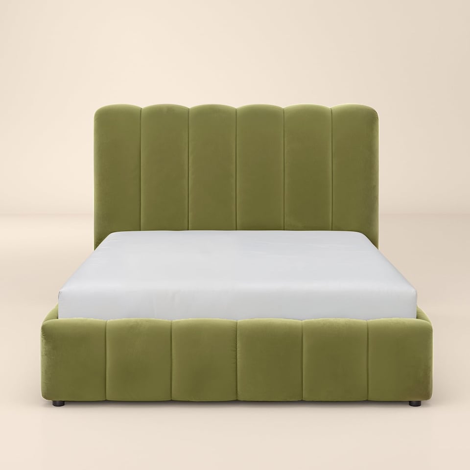 image 1 of SOLACE+CO Emilie Ribbed Ottoman Kingsize Bed Green Velvet