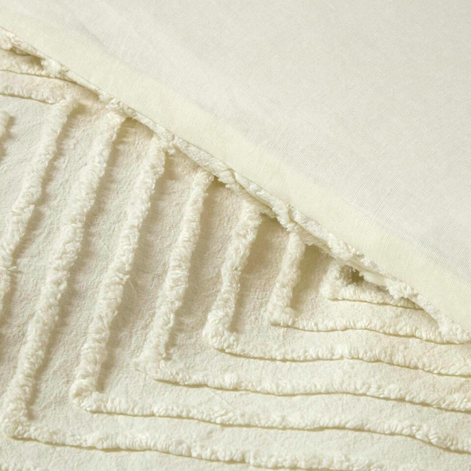 image 1 of Homescapes Off White Chevron Cotton Tufted Duvet Cover Set - | White