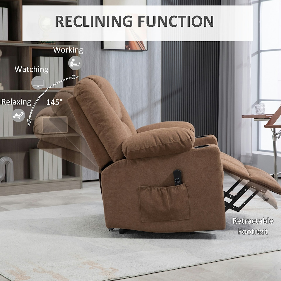 image 1 of HOMCOM Riser and Recliner Chair w/ Remote, Lift Chair for Elderly, Brown | Brown