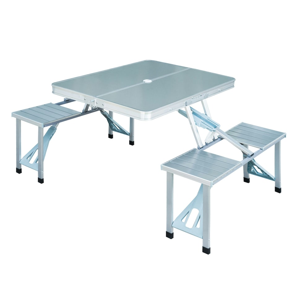 image 1 of Outsunny Portable Folding Trestle Camping Picnic Table Outdoor Chair Stools