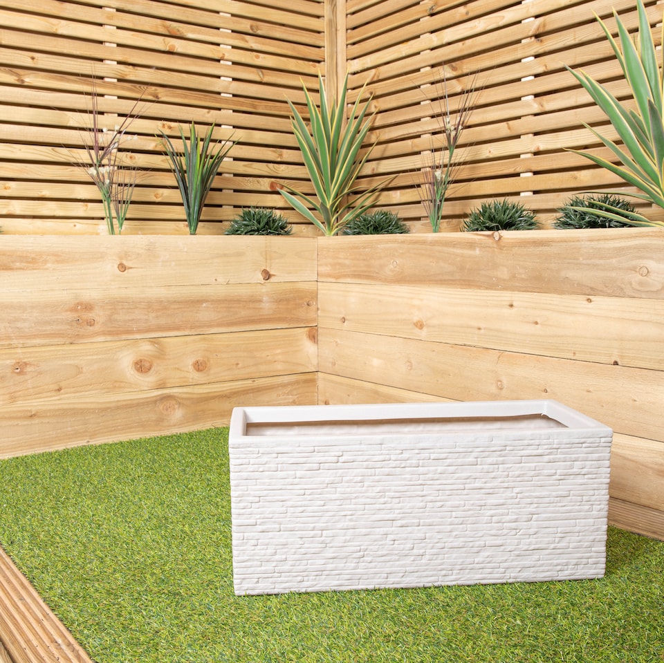 image 1 of 25cm Stone Coloured Plastic Slate Effect Garden Patio Trough