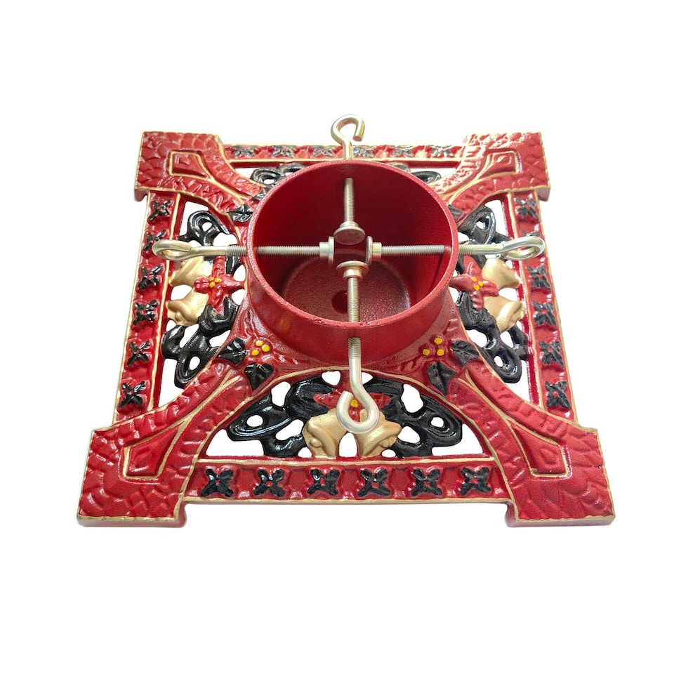 image 1 of Holly International Cast Iron Christmas Tree Stand for Real Trees up to 8ft - Victorian Red
