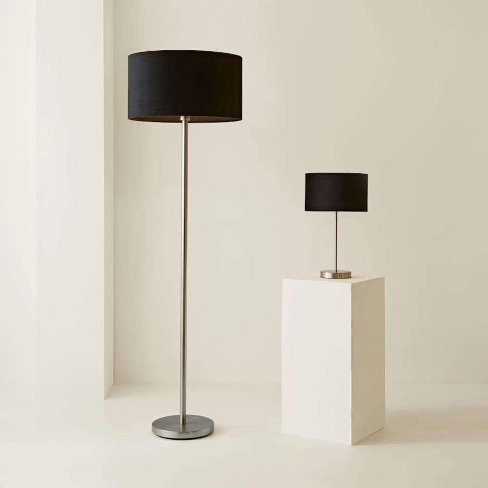 image 1 of ValueLights Charlie Chrome Floor Lamp Black Shade & Bulb 