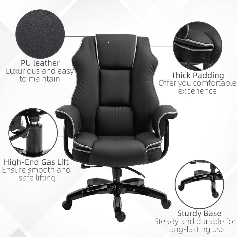 image 1 of Vinsetto Executive Office Chair, PU Leather High Back Desk Chair with Height Adjustable, Reclining Swivel Computer Chair for Home, Black