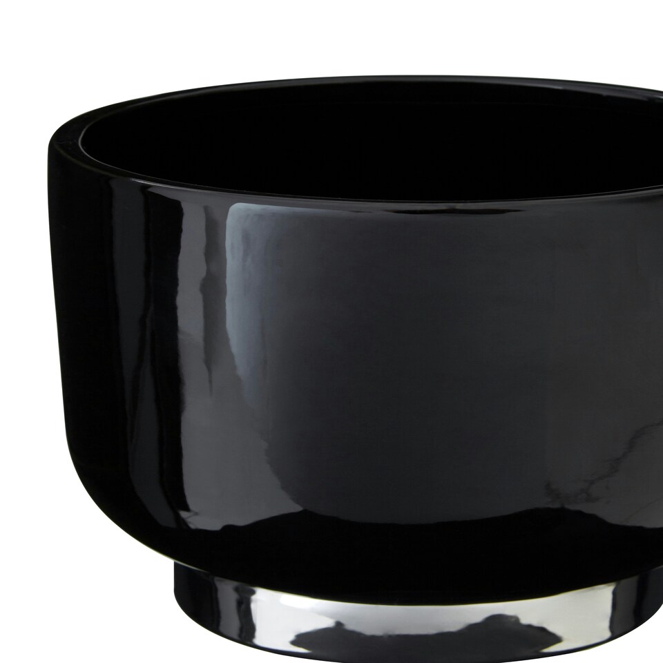image 1 of Interiors by Premier Black Small Planter With Silver Finish Base Black