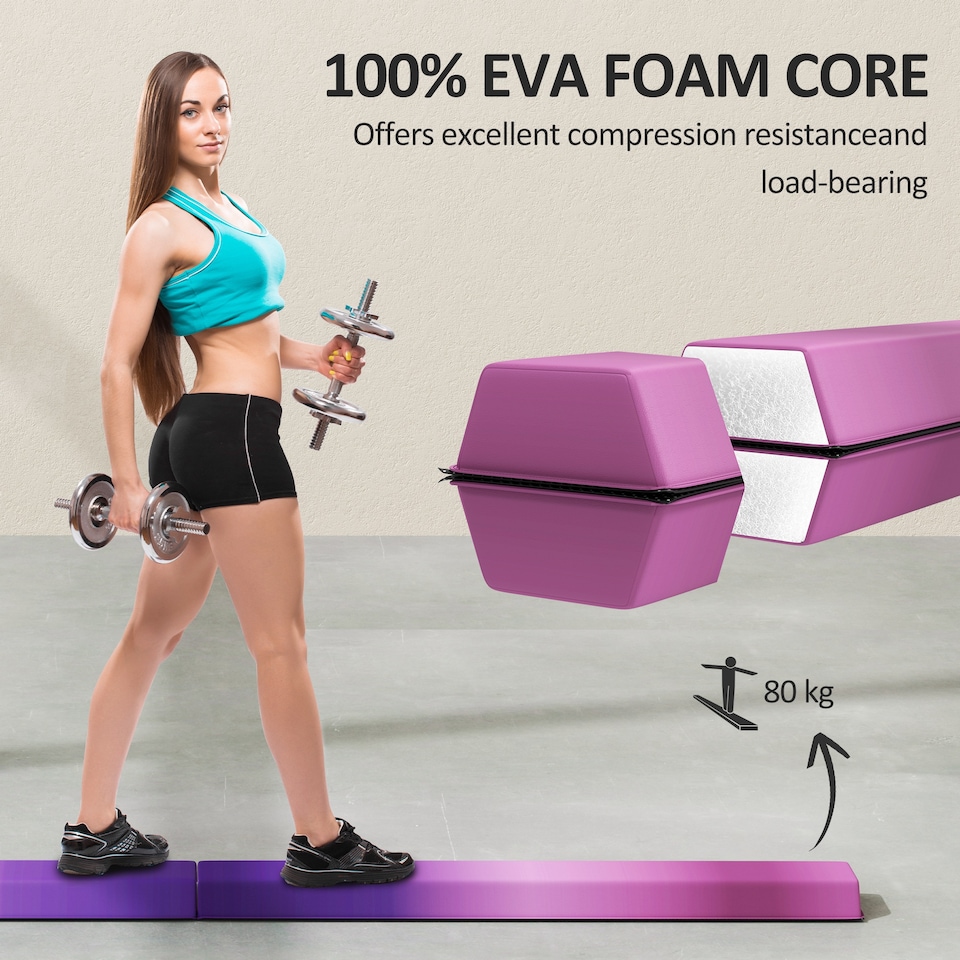 image 1 of SPORTNOW 7.7FT Folding Gymnastics Balance Beam with Anti-Slip Base, Purple
