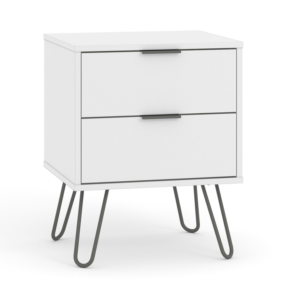 image 1 of Augusta 2 Drawer Bedside Table - Modern Industrial Style Nightstand for Bedrooms | White | White | One Size | 1