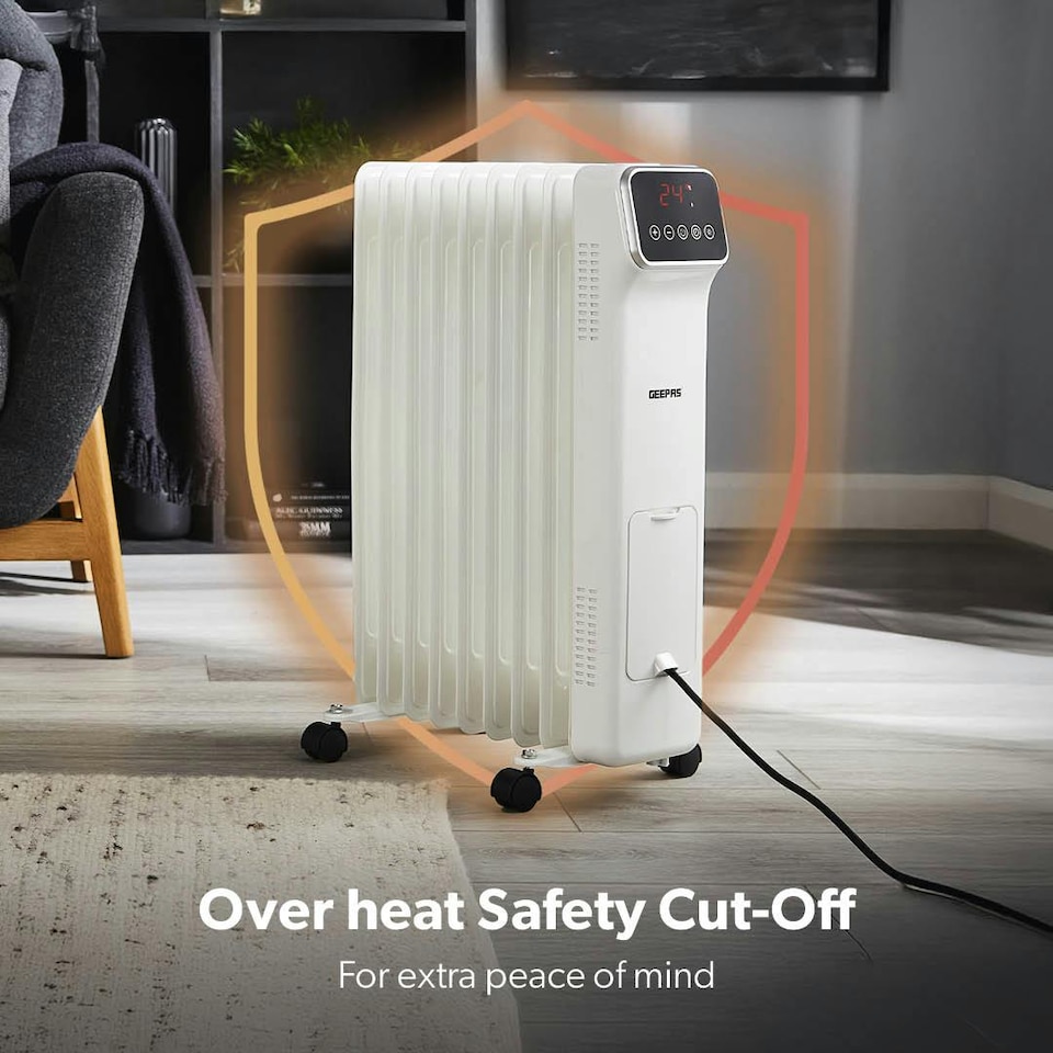 image 1 of GEEPAS Digital Oil Filled Radiator Heater 2000W, 9 Fin White