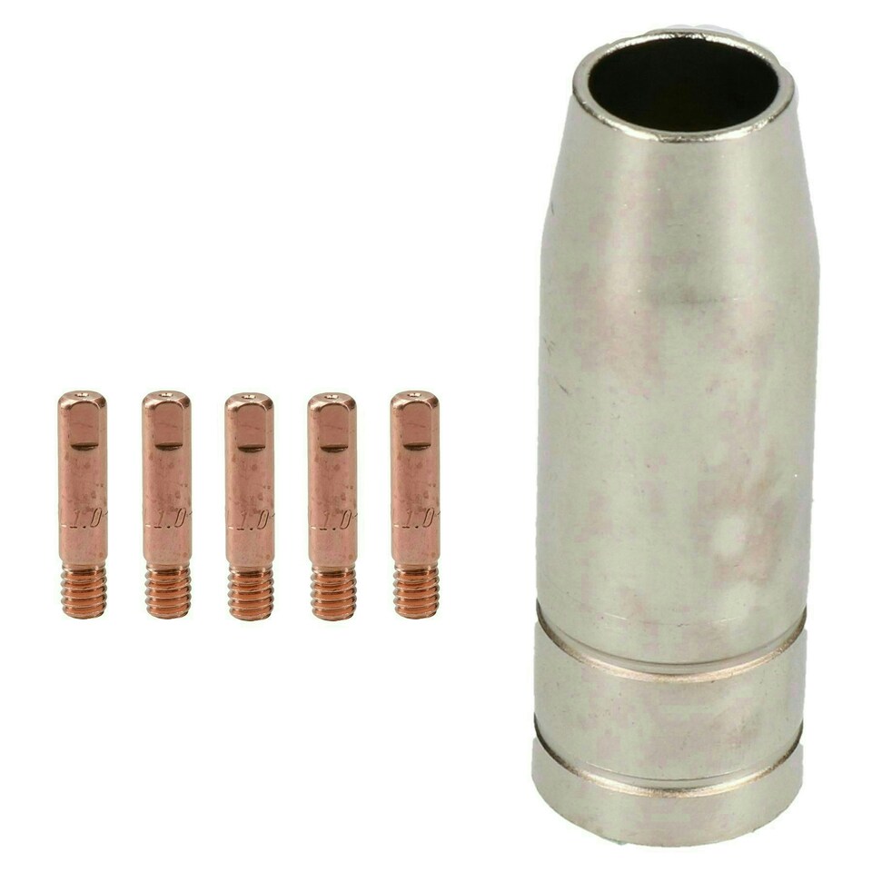image 1 of 1 shroud & 5 x 1.0mm Contact Tips MIG Welding Binzel Style Euro Torch MB15