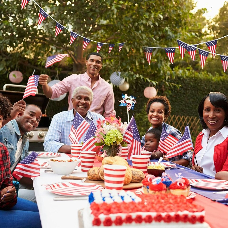 image 1 of USA Flag Triangle Party Bunting 10m with 20 Flags