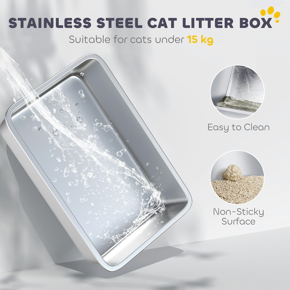 image 1 of PawHut Stainless Steel Litter Box, Enclosed Metal Litter Tray with Scoop White | One Size