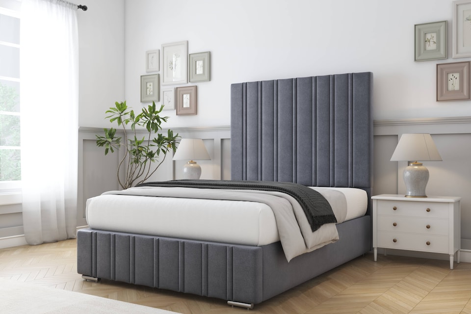 image 1 of Sloomy Langston Steel Plush Bed Frame With Mattress With 50" Upholstered Headboard 2'6 Small Single