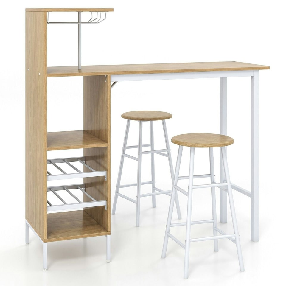 image 1 of COSTWAY 3PCS Bar Table & 2 Stool Dining Set Natural N/A