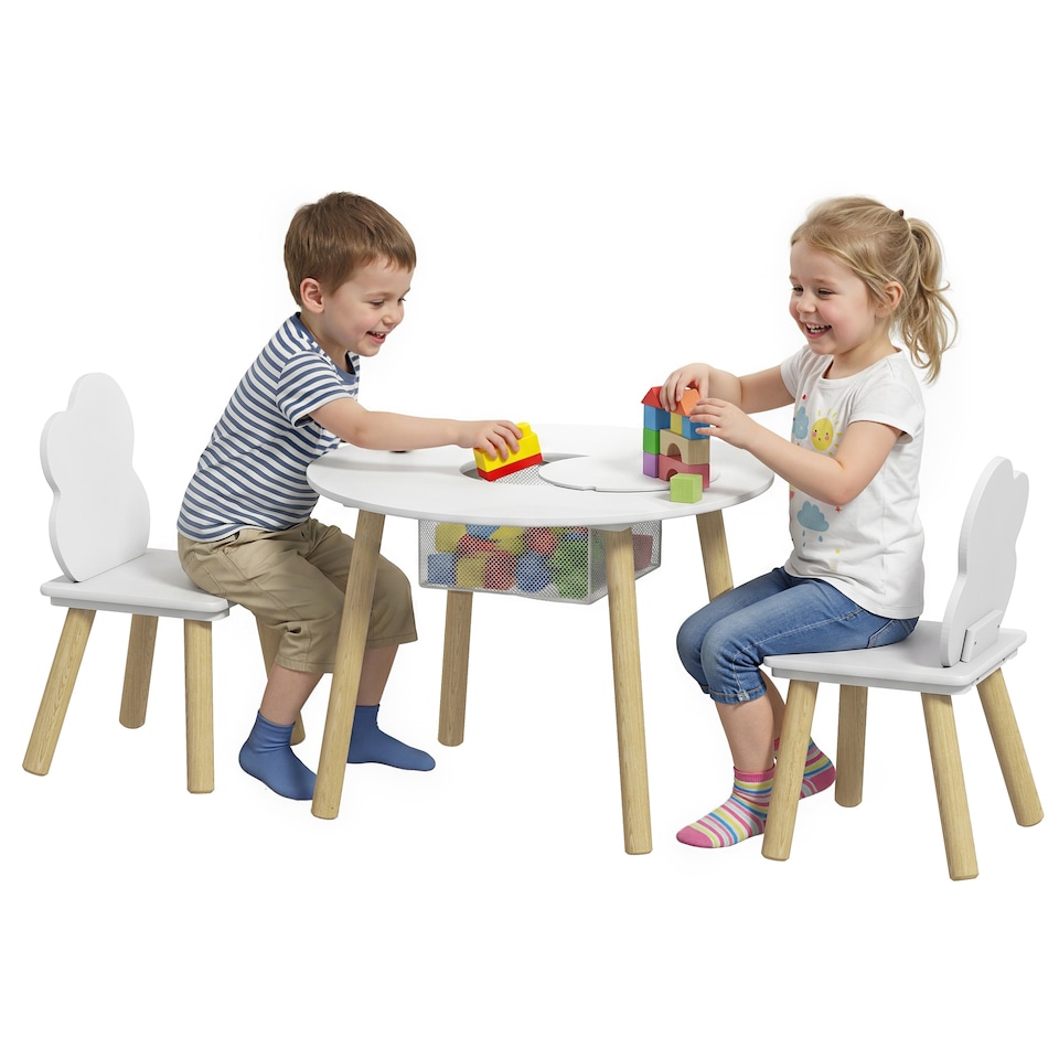 image 1 of AIYAPLAY Kids Table and Chairs Set with Storage Bag White