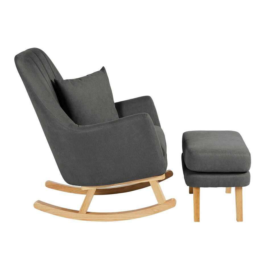 image 1 of Eden Deluxe Nursery Chair & Stool- Nursery Armchair, Night-time Feeds, Soothing Baby, Soft & Durable Woven Fabric & High Back Design Plus Cushion (Charcoal)
