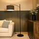 image 1 of ValueLights Preto Black Metal Curve Stem Floor Lamp with a Charcoal Grey Boucle Shade - Bulb Included