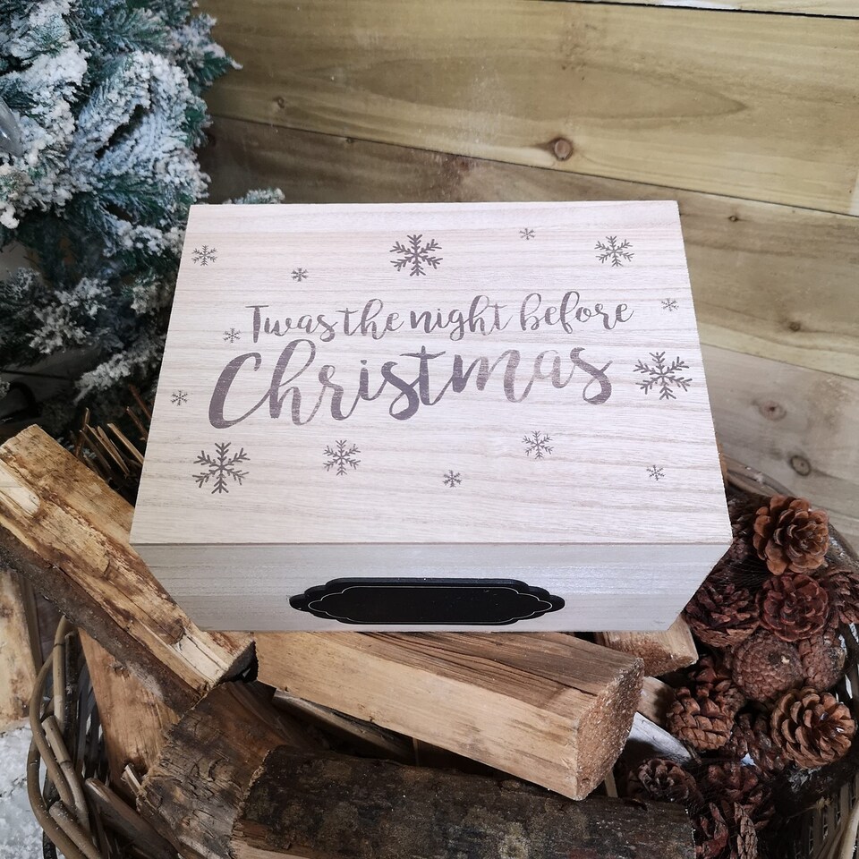 image 1 of 28cm Wooden Christmas Eve Gift Box with Personalisable Name Plate