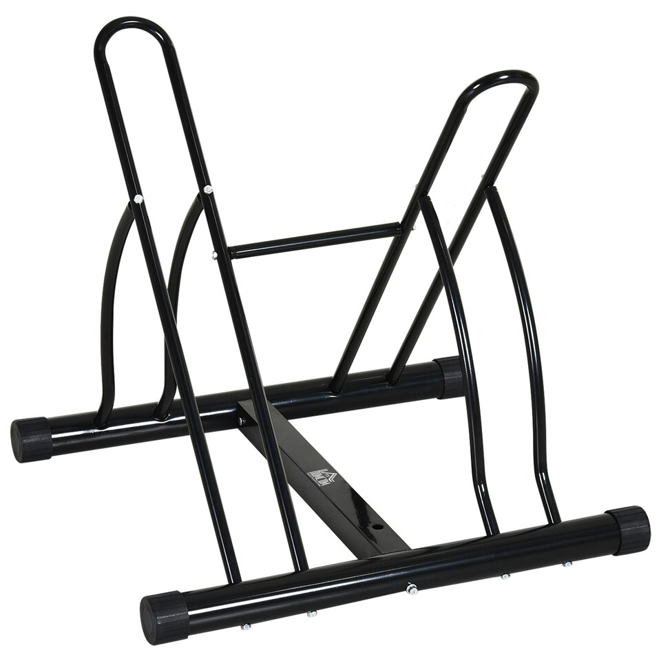 image 1 of HOMCOM Reversible 2 Bike Holding Rack Steel Frame Indoor Outdoor Foot Caps Stand
