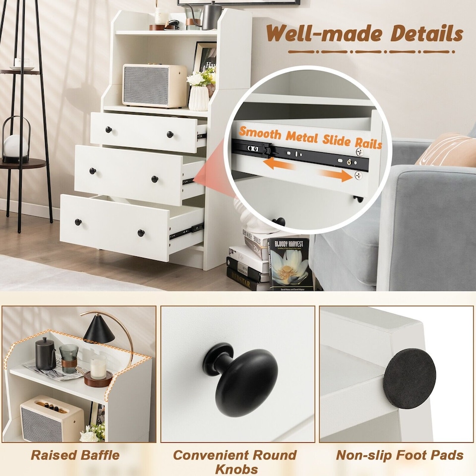 image 1 of COSTWAY 3 Drawer Dresser Utility Storage Organizer Modern Chest of Drawers with Shelves
