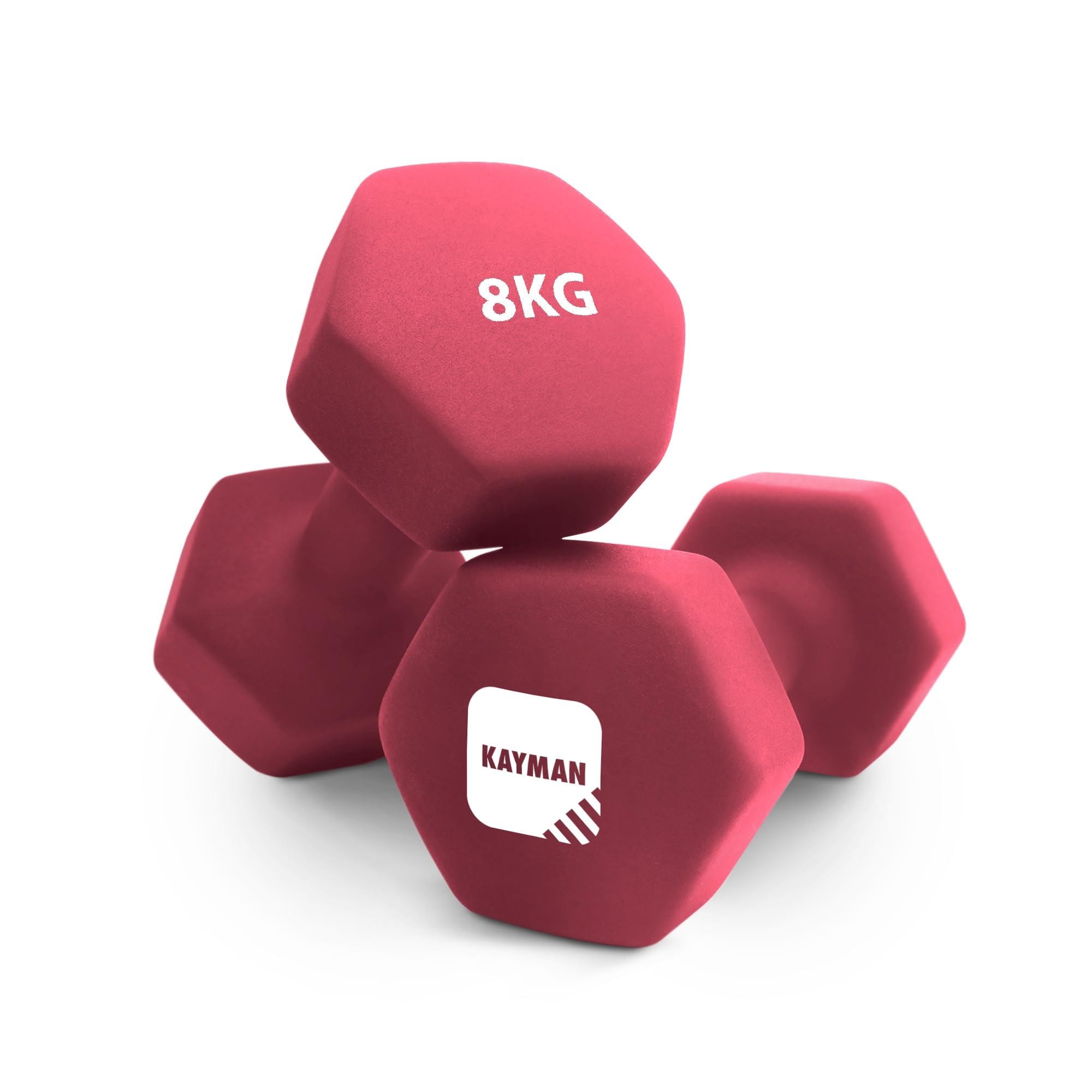 Kayman Neoprene Dumbbells Pair with Hex Ends and Anti Slip Grip