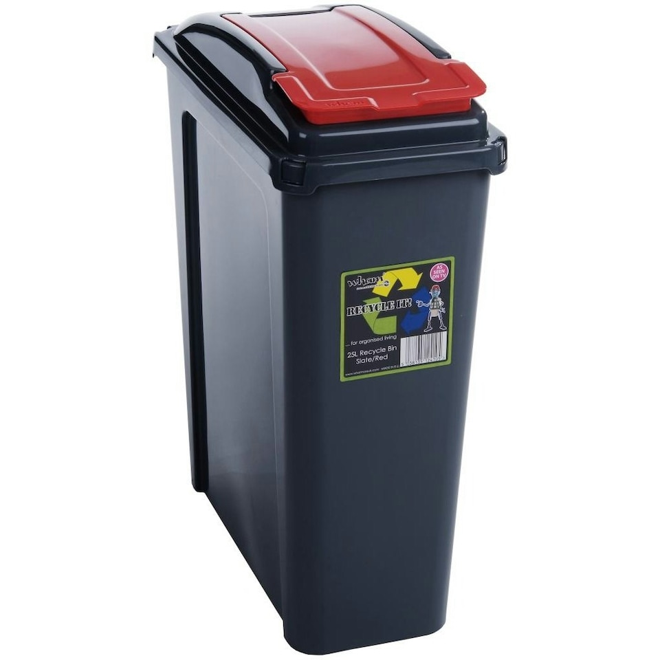 Wham Slimline Plastic Recycling Bin - Black/Red - One Size