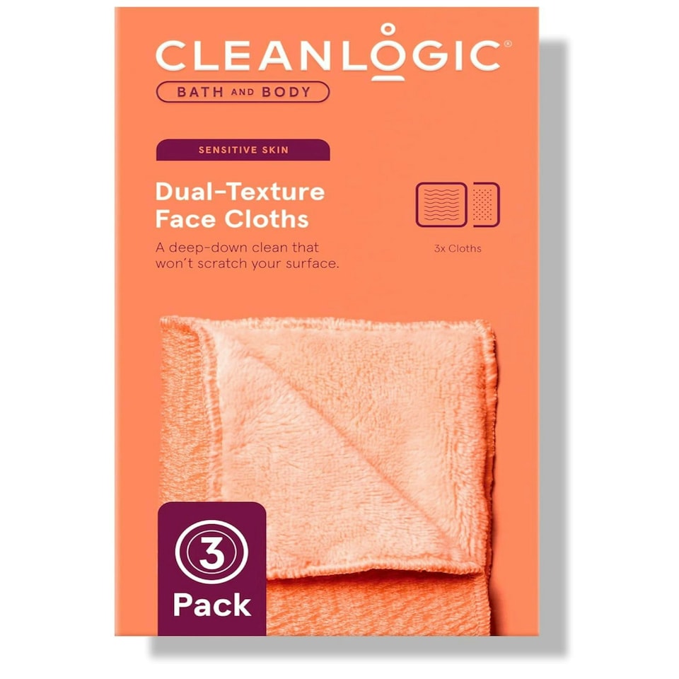 image 1 of Cleanlogic Bath and body Exfoliating Dual Texture Face Cloth Contains 3 Pairs