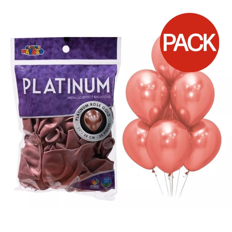 Globos Payaso Platinum Latex Metallic Balloons (Pack of 100) - Rose Gold - One Size
