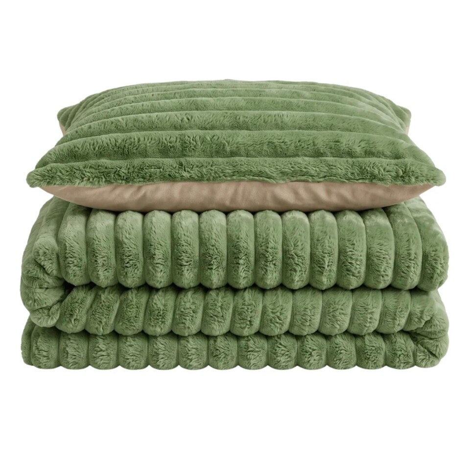 image 1 of Velosso Jumbo Cord Faux Rabbit Fur Duvet Cover and Pillowcase Set