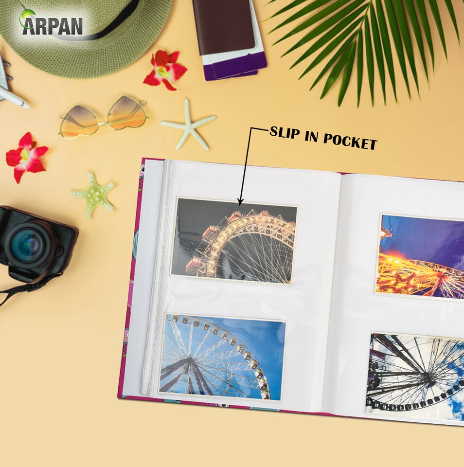 image 1 of ARPAN Fashion Design Photo Album – Holds 200 Photos 5"x7" (13x18cm) with Front Window Cover – Slip In Memo Album for Family, Wedding & Travel Photos