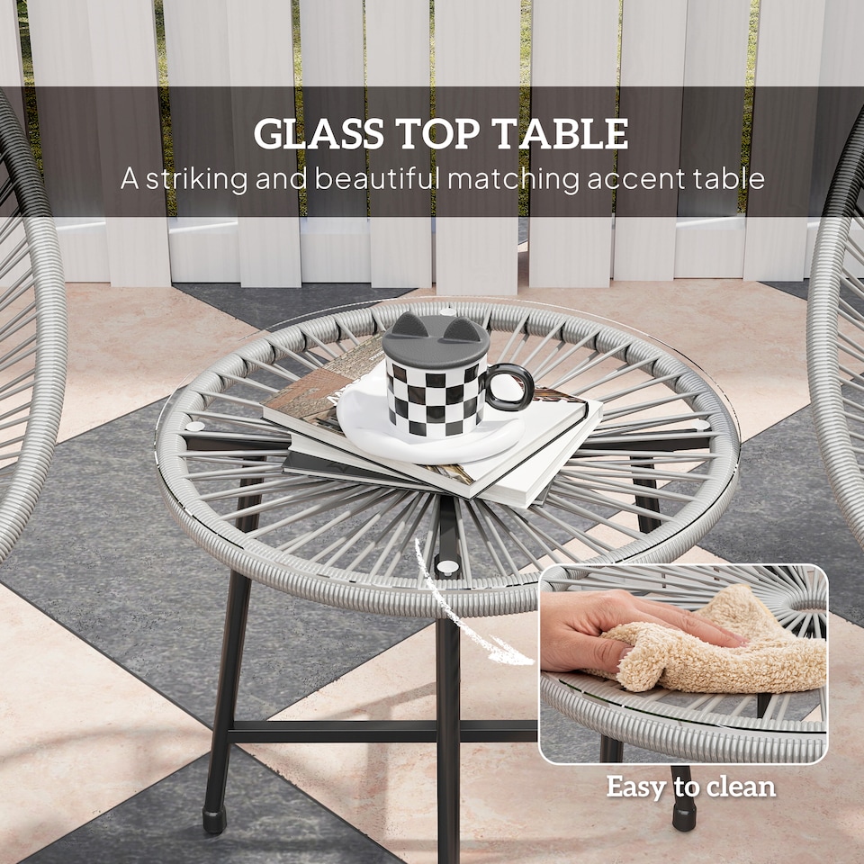 image 1 of Outsunny Rattan Bistro Set with Acapulco Chairs and Glass Table, Grey