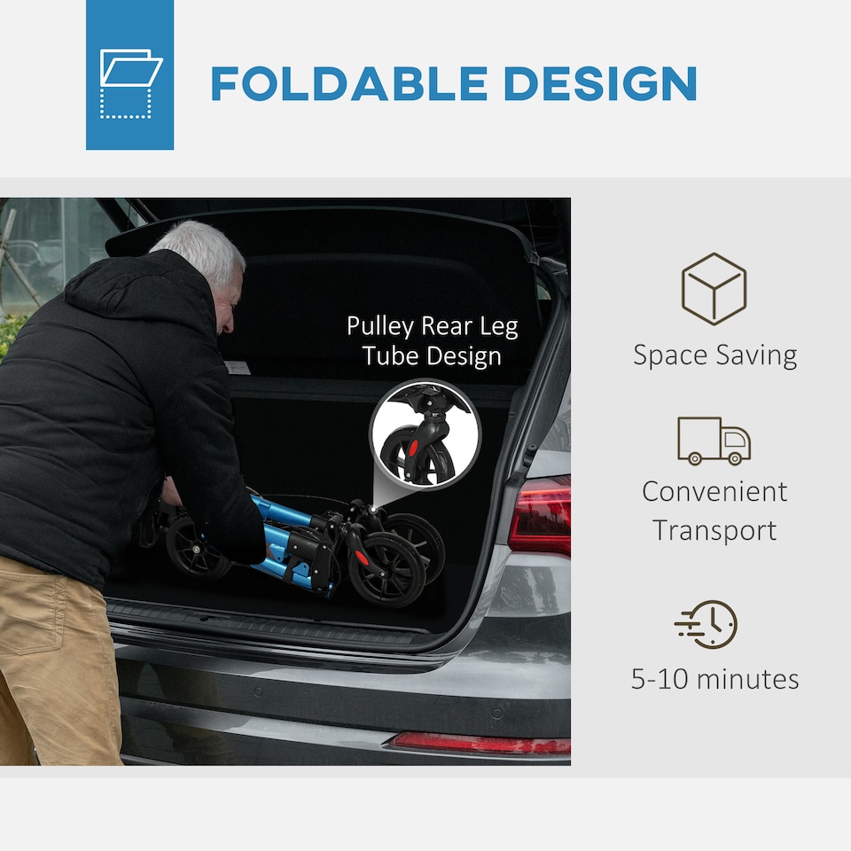 image 1 of HOMCOM Folding Rollator Walker with Seat, Backrest, Lightweight Walking Frame with Storage Bag, Dual Brakes, Adjustable Handle Height, Suspension System, 4 Wheeled Walker for Seniors, Blue