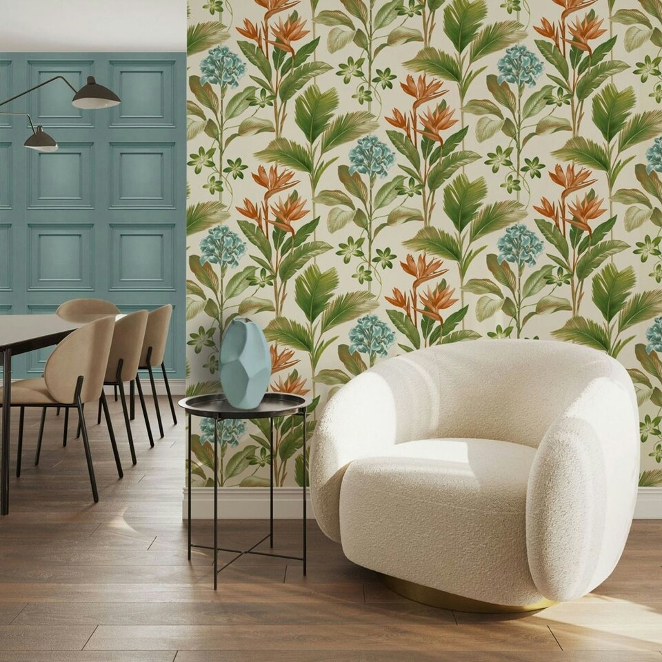 image 1 of Belgravia Oliana Floral Wallpaper - Green/Blue - 10m x 0.5m Green