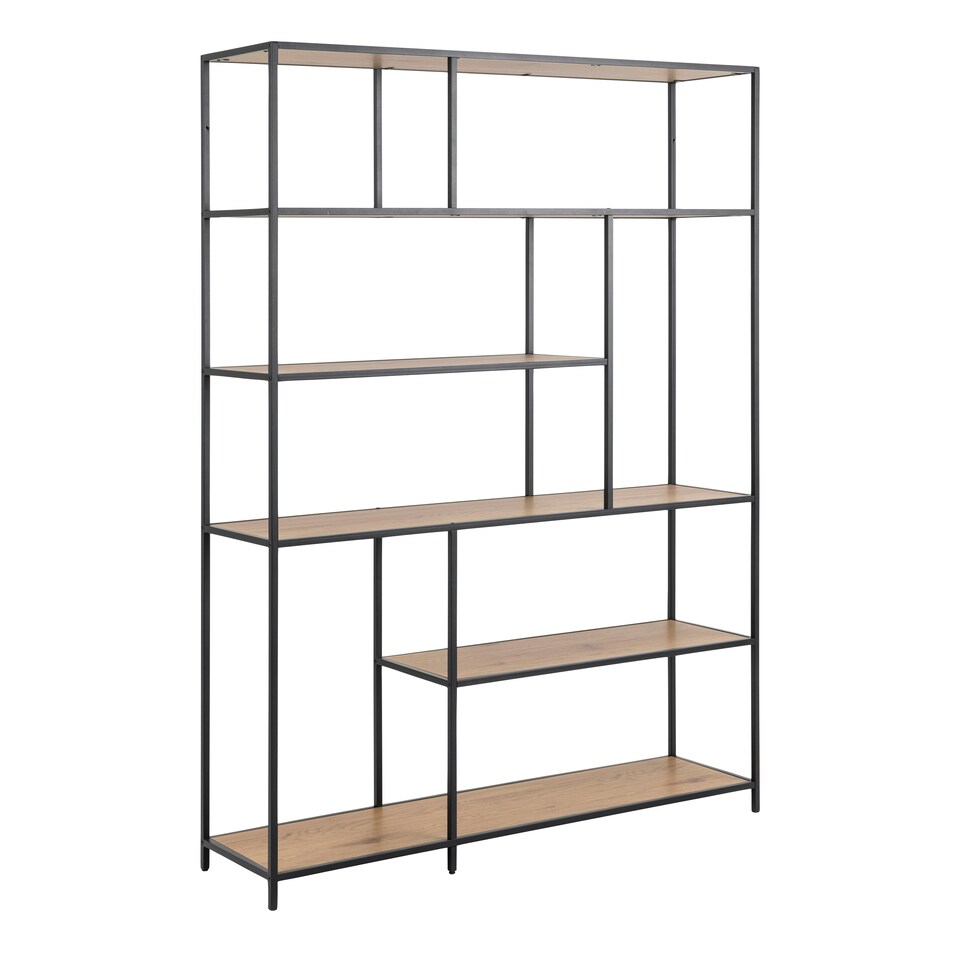 image 1 of Seaford Bookcase with 1 Drawer and 5 Shelves in Black and Oak