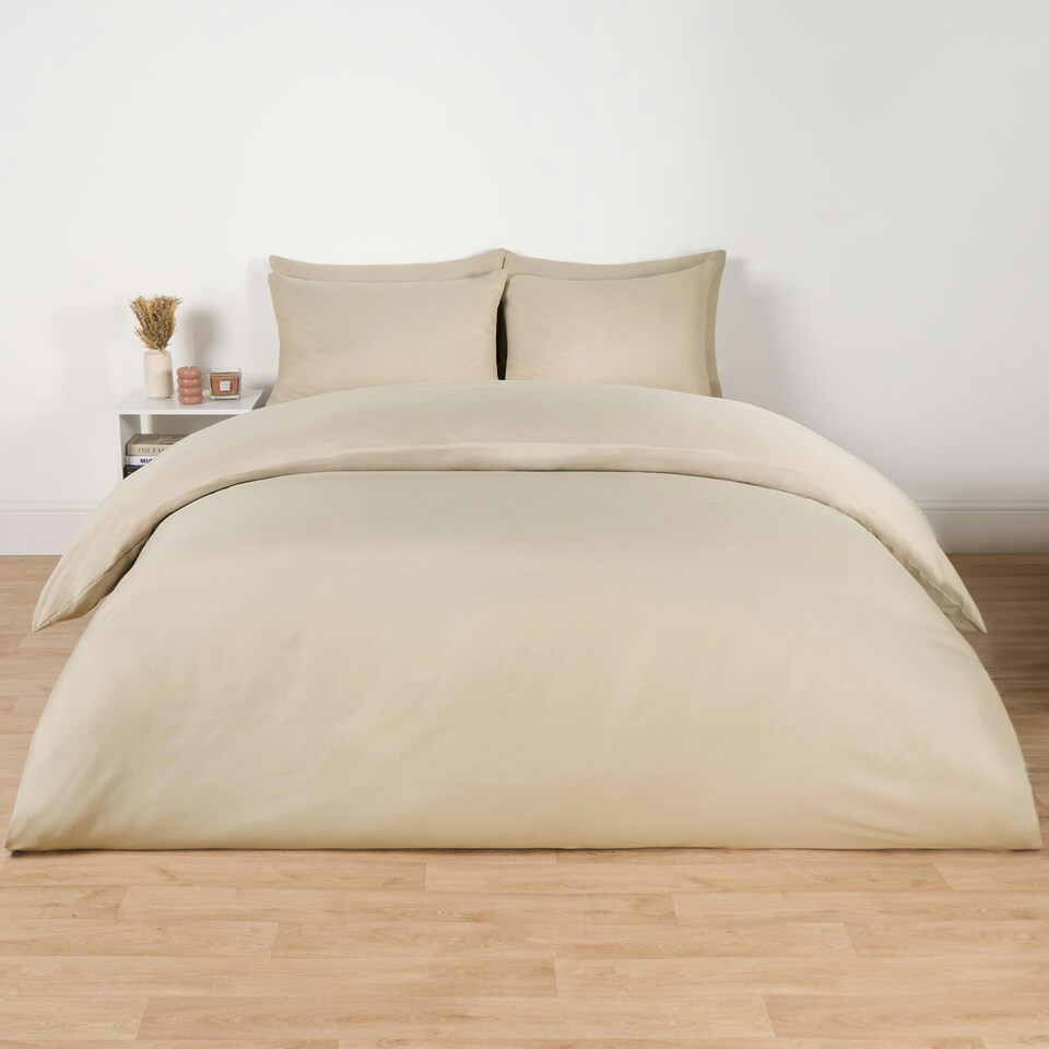image 1 of OHS Soft Microfibre Plain Duvet Cover and Pillowcase Set, Single - Natural