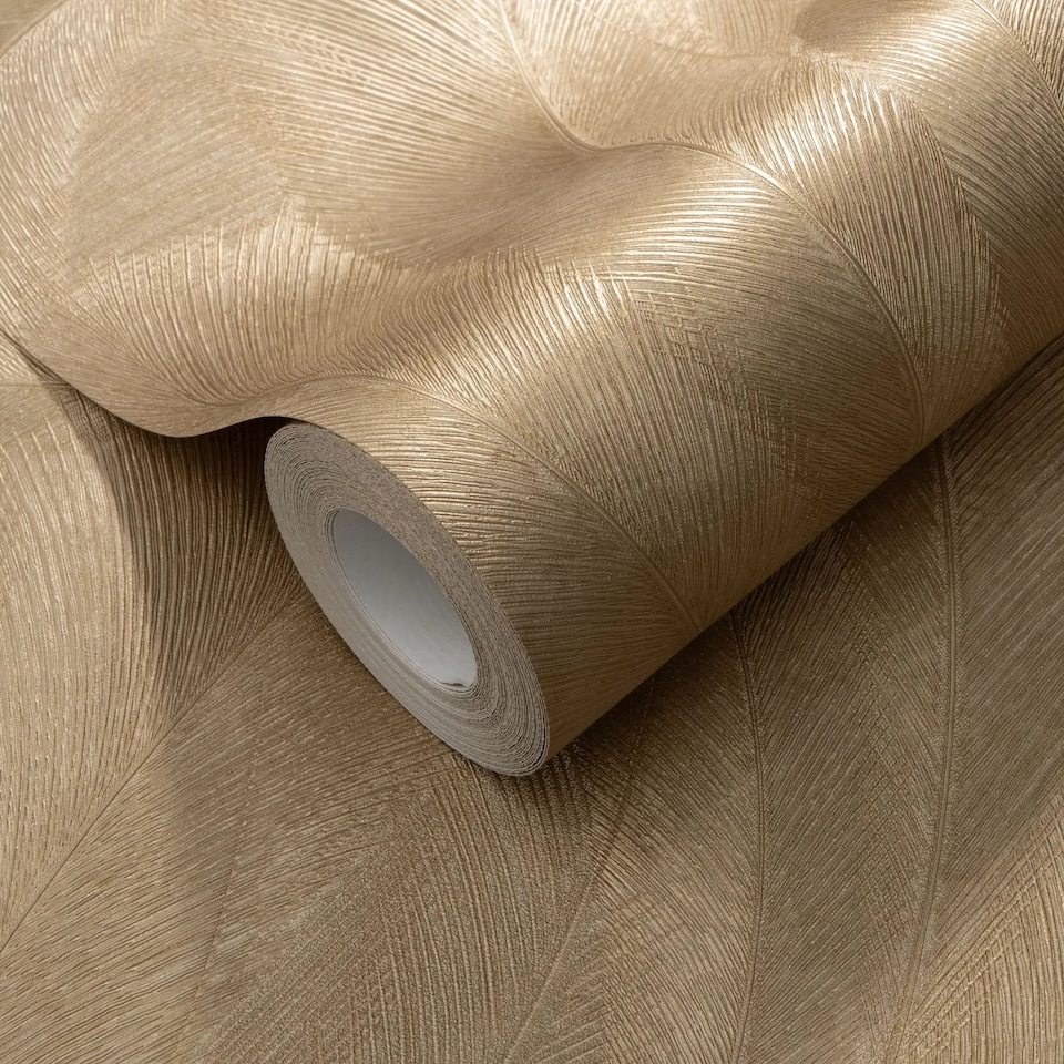 image 1 of Textured Fern Wallpaper in Gold | Gold | Gold | 53cm x 10m
