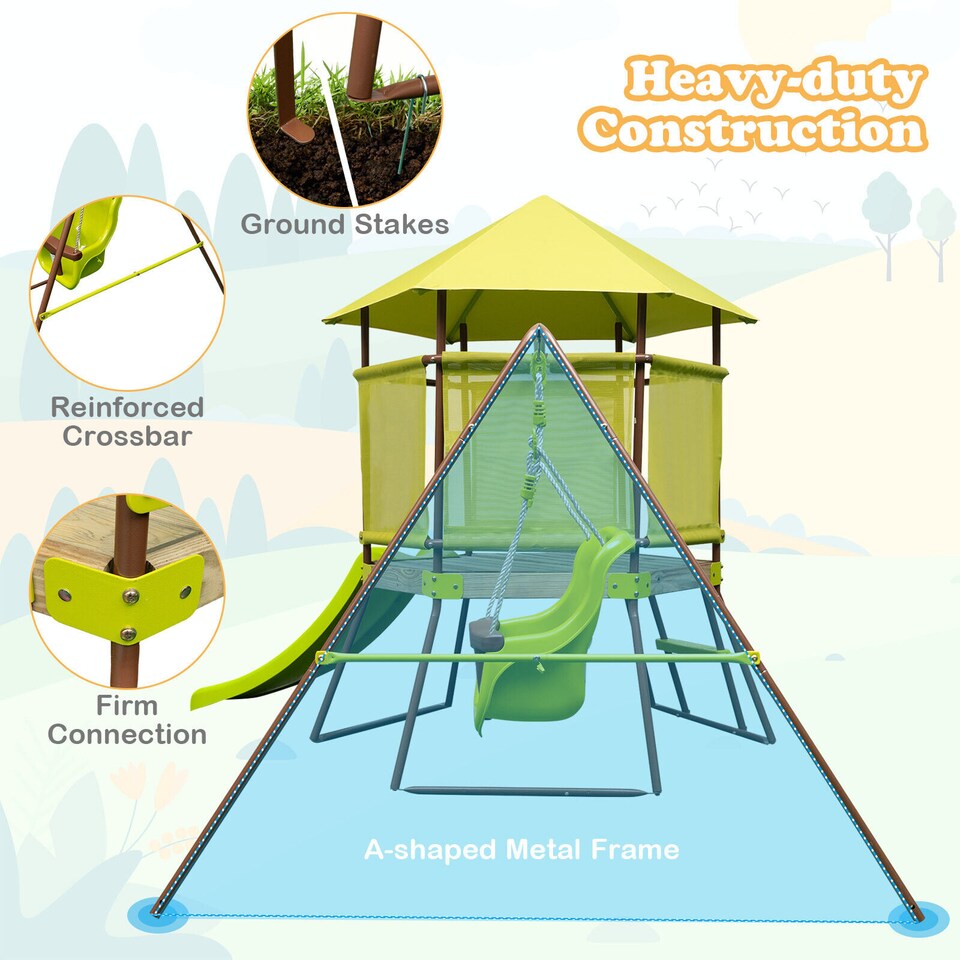image 1 of COSTWAY 4-in-1 Toddlers Swing Set Outdoor Metal Playset Kids Backyard Playground